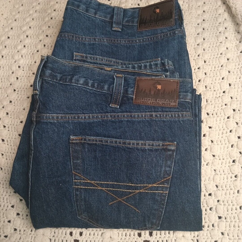 2 Mens Guide Gear Utility Carpenter Jeans Lot 38x29 Work Pants Denim Rugged Pair